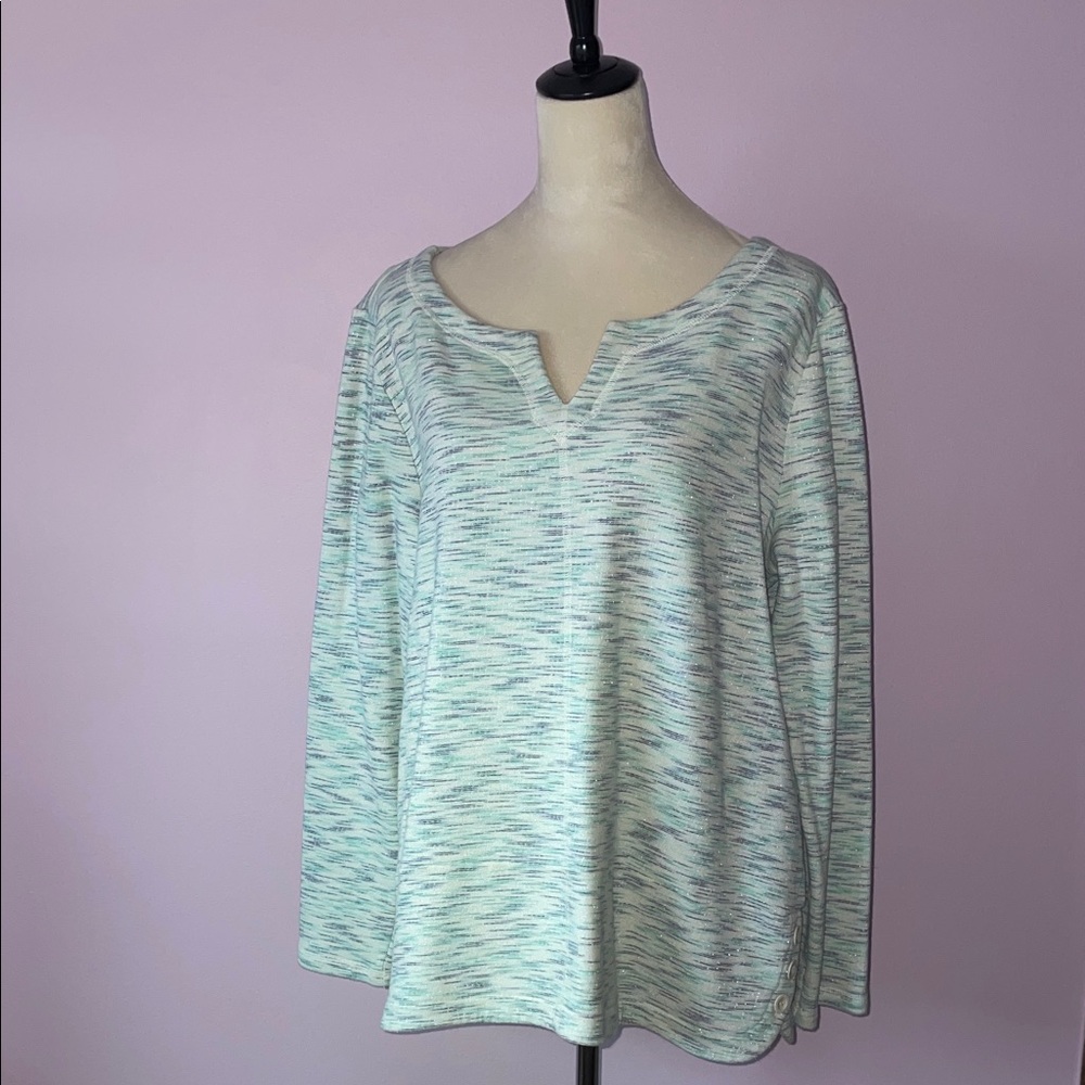 Talbots green and blue shirt with some shine throughout